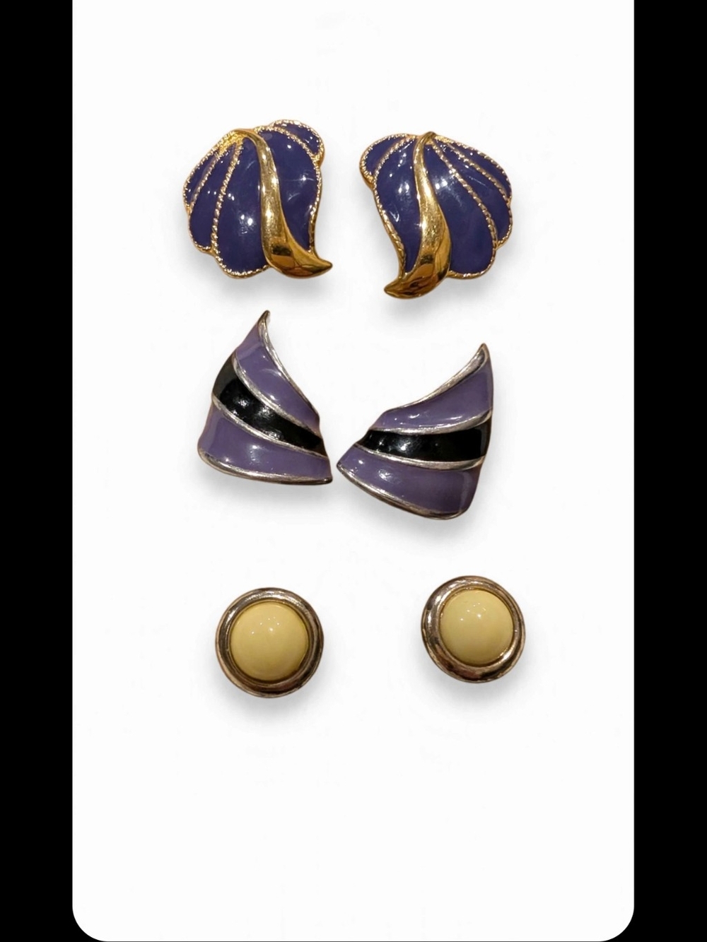 Set of Three Women's Earring Pairs in Purple, Lavender and Cream